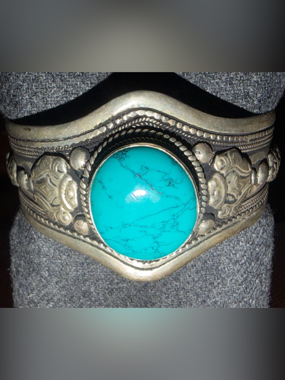 Tibetan Turquoise Stone Silver-Tone Women's Cuff Bracelet